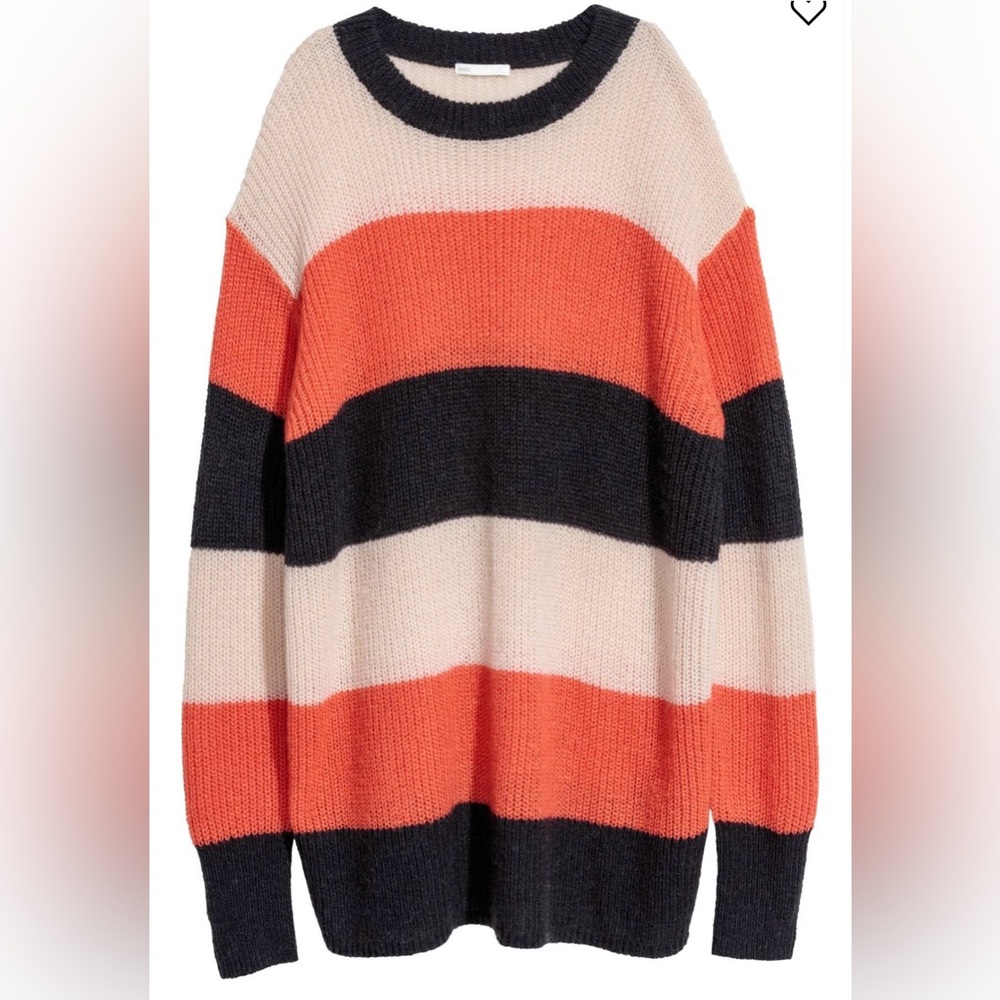 H&M Oversized Striped Knit Jumper Mohair Blend - Orange/Navy/Cream